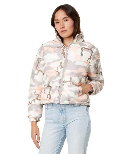 U.S. Polo Assn. Cropped Puffer Jacket Women's Multicolor Camo Full Zip FROG758