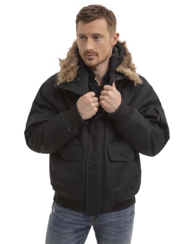 U.S. Polo Assn. Snorkel Jacket Mens Small Black Faux Fur Hooded Full Zip FROG689