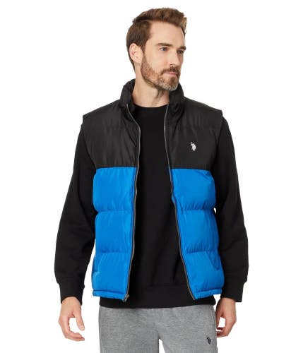 U.S. Polo Assn. Puffer Vest Men's Blue Black Colorblock Full Zip Quilted FROG766