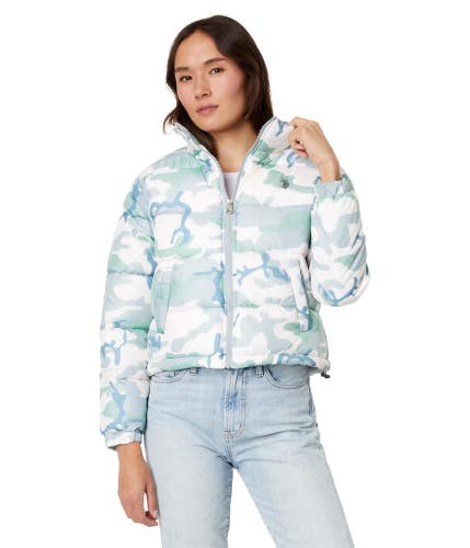 U.S. Polo Assn. Cropped Puffer Jacket Womens XL Multicolor Camo Full Zip FROG777