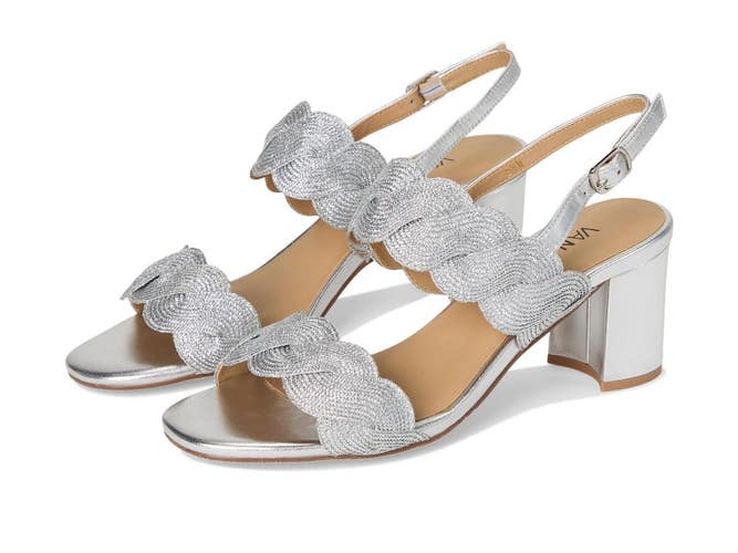 Vaneli Lettie Sandals Women's US 7.5 B Silver Weave Metallic Block Heel ZOGG3883
