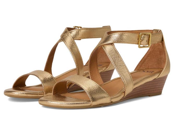 Sofft Innis SF0001370 Sandal Women 10 D Old Gold Leather Open Toe Wedge ZOGG3813
