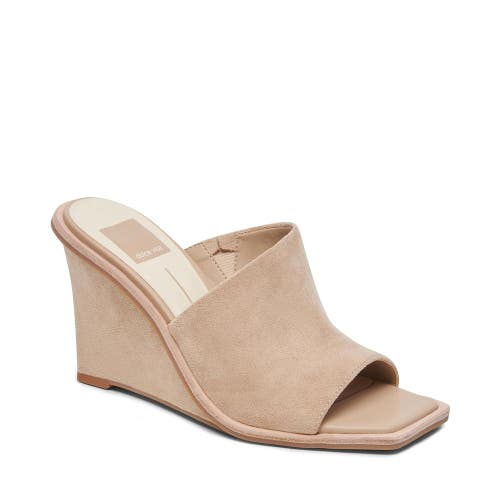 Dolce Vita Galena Sandal Women 7.5 M Dune Stella Suede Square Toe Wedge HTAT1697
