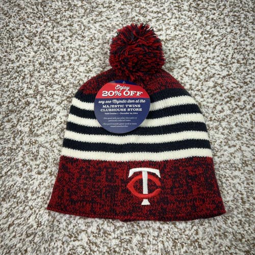 Minnesota Twins Hat Beanie Pom Mens Red Navy White MLB Baseball Striped Knit