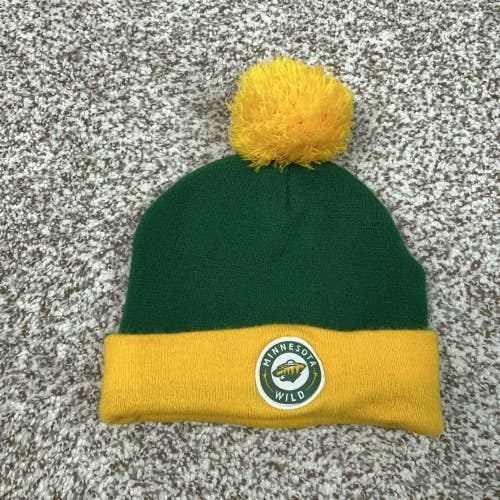 Minnesota Wild Hat Beanie Mens Green Yellow NHL Hockey Pom Cuffed Retro Sports