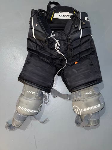 Senior Medium CCM Axis Pro Hockey Goalie Pants with Warrior Knee Pads tied in (Used)
