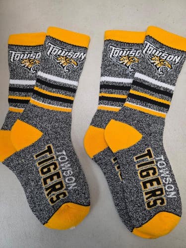 ST3 Mens NCAA TOWSON UNIVERSITY TIGERS Crew Socks Lot of 2 Pair MEDIUM New