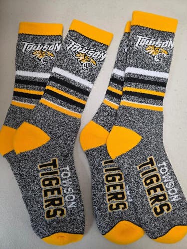 ST2 Mens NCAA TOWSON UNIVERSITY TIGERS Crew Socks Lot of 2 Pair LARGE New