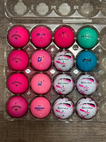16 Pink Golf Balls - Various Brands (Callaway, TaylorMade, Bridgestone)