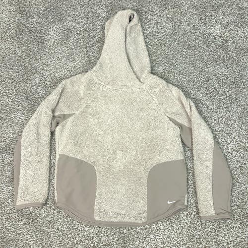 Nike Hoodie Womens Medium Beige Taupe Pullover Sweatshirt Sherpa Fleece Cozy