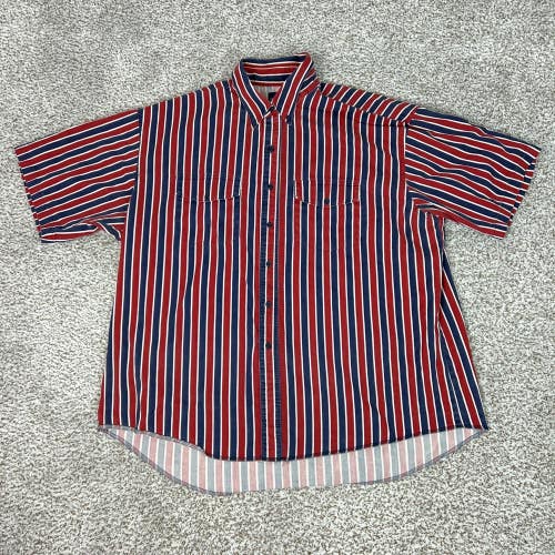 Vintage Wrangler Shirt Mens 2XL Red Blue White Stripe Western Short Sleeve Top