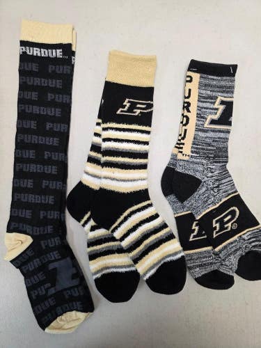 ST6 Mens NCAA PURDUE BOILERMAKERS Crew Socks Lot of 3 Pair MEDIUM New