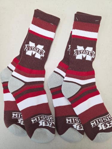 ST2 Mens NCAA MISSISSIPPI STATE BULLDOGS Crew Socks Lot of 2 Pair LARGE New