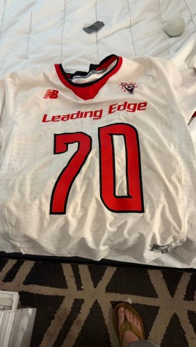 Game worn Derek Sabel Leading Edge White XS Men's New Balance Jersey (Used)