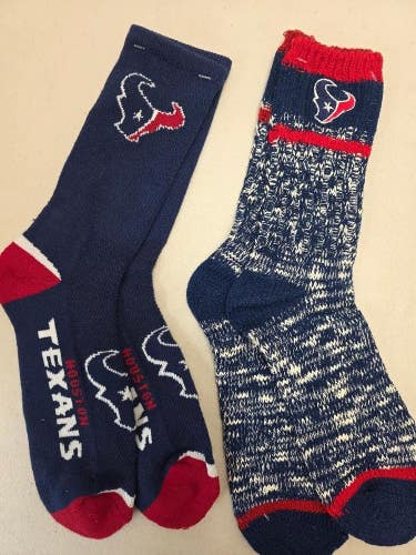 ST5 Mens NFL HOUSTON TEXANS Lot of 2 Crew Socks LARGE 8-13 NEW