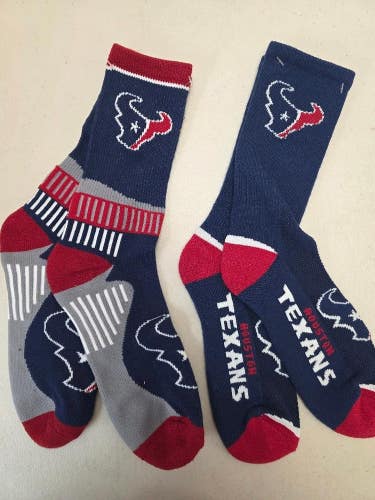 ST7 Mens NFL HOUSTON TEXANS Lot of 2 Crew Socks LARGE 8-13 NEW