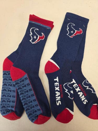 ST8 Mens NFL HOUSTON TEXANS Lot of 2 Crew Socks LARGE 8-13 NEW