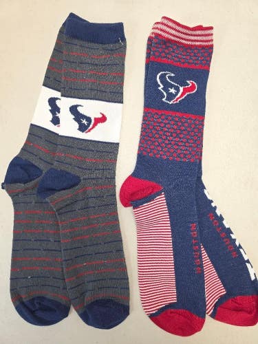 ST9 Mens NFL HOUSTON TEXANS Lot of 2 Crew Socks LARGE 8-13 NEW