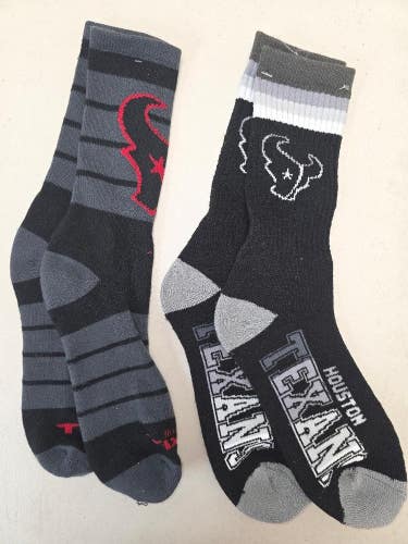 ST10 Mens NFL HOUSTON TEXANS Lot of 2 Crew Socks LARGE 8-13 NEW