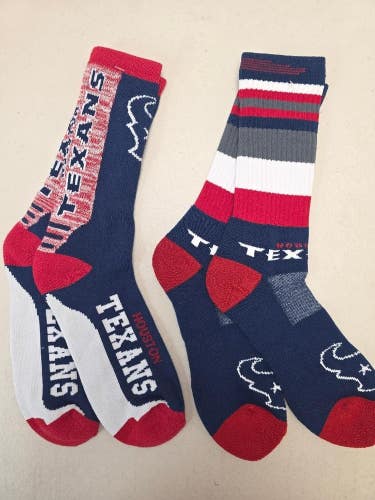 ST12 Mens NFL HOUSTON TEXANS Lot of 2 Crew Socks LARGE 8-13 NEW