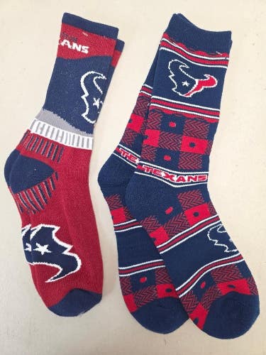 ST13 Mens NFL HOUSTON TEXANS Lot of 2 Crew Socks LARGE 8-13 NEW