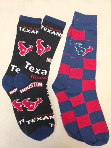 ST14 Mens NFL HOUSTON TEXANS Lot of 2 Crew Socks MEDIUM 5-10 NEW