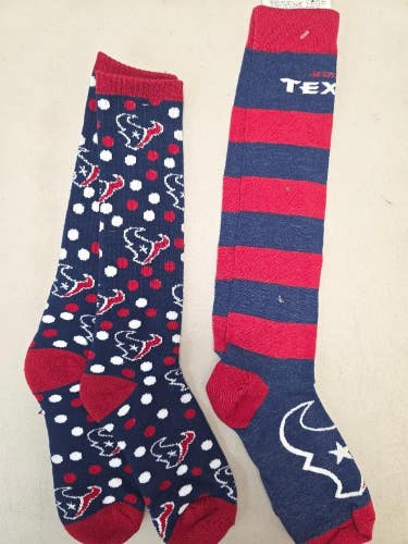 ST15 Mens NFL HOUSTON TEXANS Lot of 2 Crew Socks MEDIUM 5-10 NEW