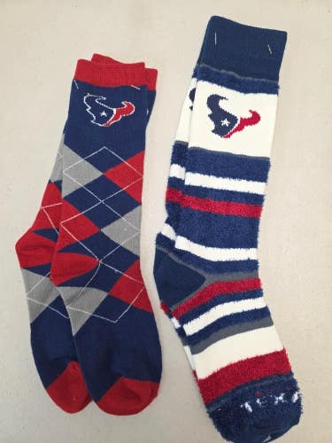 ST26 Mens NFL HOUSTON TEXANS Lot of 2 Crew Socks MEDIUM 5-10 NEW