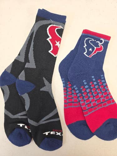 ST34 Mens NFL HOUSTON TEXANS Lot of 2 Crew Socks LARGE 8-13 NEW