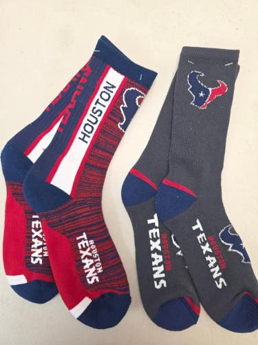ST17 Mens NFL HOUSTON TEXANS Lot of 2 Crew Socks LARGE 8-13 NEW