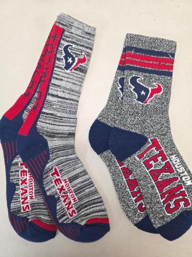 ST18 Mens NFL HOUSTON TEXANS Lot of 2 Crew Socks LARGE 8-13 NEW