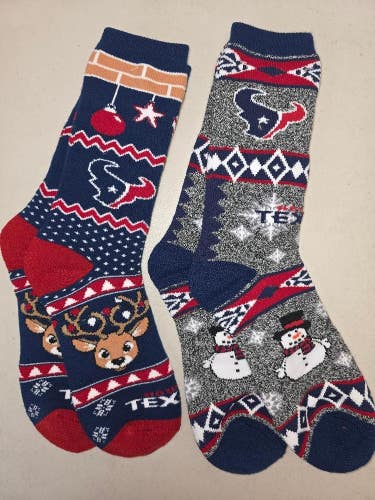 ST19 Mens NFL HOUSTON TEXANS Lot of 2 Crew Socks LARGE 8-13 NEW