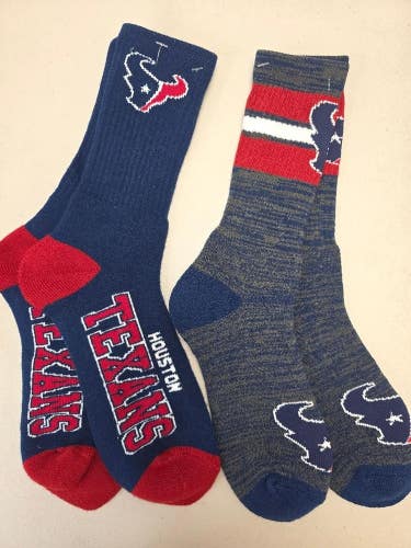 ST20 Mens NFL HOUSTON TEXANS Lot of 2 Crew Socks LARGE 8-13 NEW
