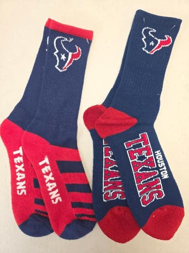 ST23 Mens NFL HOUSTON TEXANS Lot of 2 Crew Socks LARGE 8-13 NEW