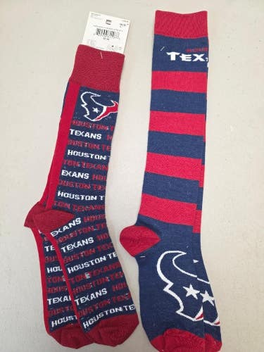 ST24 Mens NFL HOUSTON TEXANS Lot of 2 Crew Socks LARGE 8-13 NEW