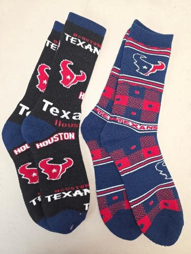ST29 Mens NFL HOUSTON TEXANS Lot of 2 Crew Socks LARGE 8-13 NEW