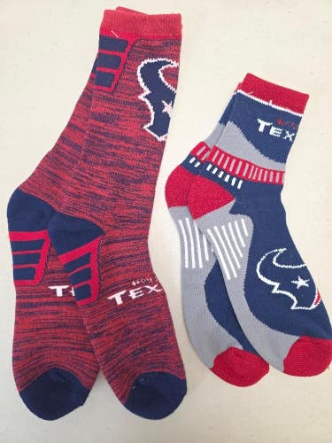 ST33 Mens NFL HOUSTON TEXANS Lot of 2 Crew Socks LARGE 8-13 NEW
