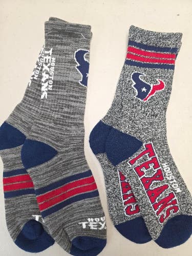 ST37 Mens NFL HOUSTON TEXANS Lot of 2 Crew Socks LARGE 8-13 NEW