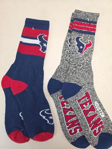 ST38 Mens NFL HOUSTON TEXANS Lot of 2 Crew Socks LARGE 8-13 NEW