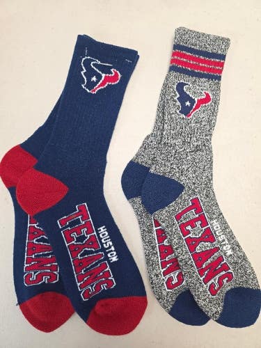 ST43 Mens NFL HOUSTON TEXANS Lot of 2 Crew Socks LARGE 8-13 NEW