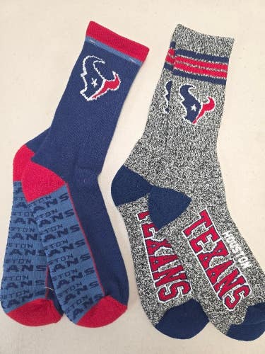 ST46 Mens NFL HOUSTON TEXANS Lot of 2 Crew Socks LARGE 8-13 NEW