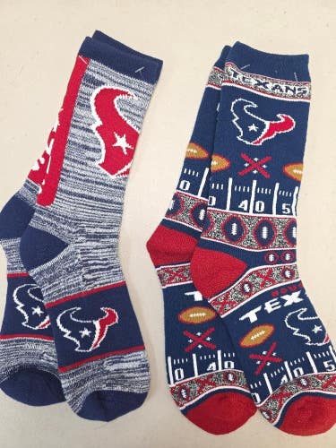 ST51 Mens NFL HOUSTON TEXANS Lot of 2 Crew Socks LARGE 8-13 NEW