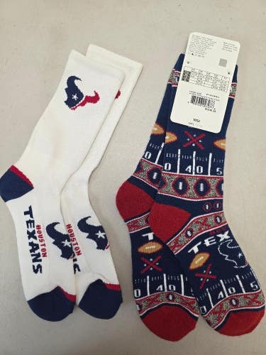 ST52 Mens NFL HOUSTON TEXANS Lot of 2 Crew Socks LARGE 8-13 NEW