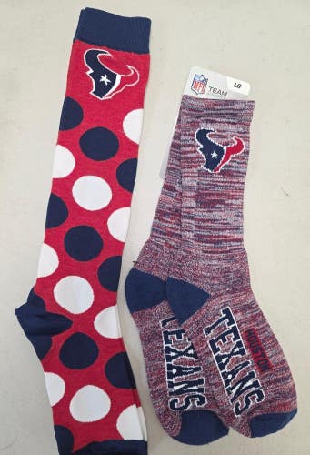 ST54 Mens NFL HOUSTON TEXANS Lot of 2 Crew Socks LARGE 8-13 NEW