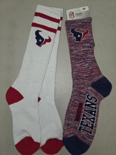 ST55 Mens NFL HOUSTON TEXANS Lot of 2 Crew Socks LARGE 8-13 NEW