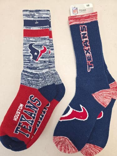 ST56 Mens NFL HOUSTON TEXANS Lot of 2 Crew Socks LARGE 8-13 NEW