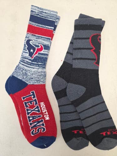 ST57 Mens NFL HOUSTON TEXANS Lot of 2 Crew Socks LARGE 8-13 NEW
