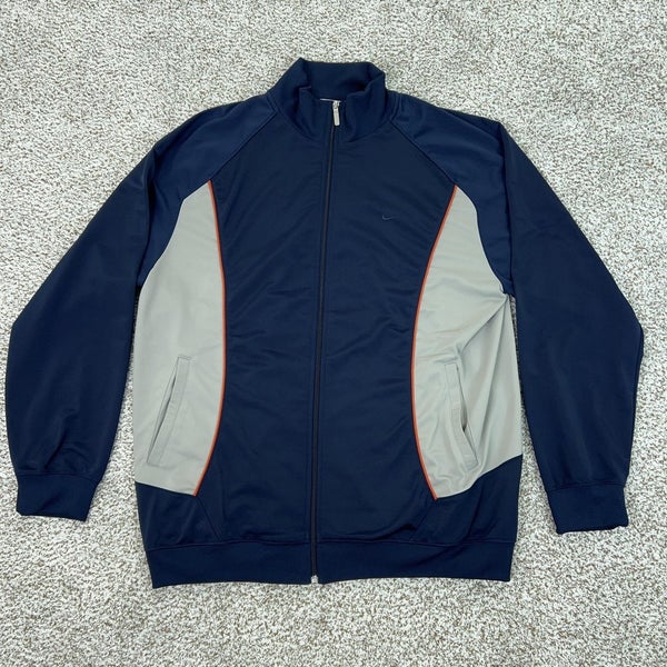 Nike Jacket Mens 2XL Navy Blue Gray Full Zip Track Athletic Swoosh Silver Tag