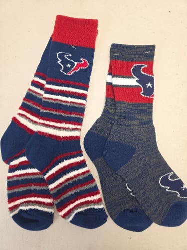 ST39 Mens NFL HOUSTON TEXANS Lot of 2 Crew Socks MEDIUM 5-10 NEW