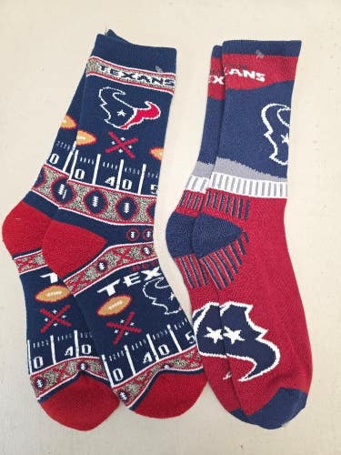 ST40 Mens NFL HOUSTON TEXANS Lot of 2 Crew Socks MEDIUM 5-10 NEW